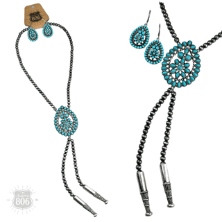 Western bolo style burnished pearl necklace set - Boutique Bella BellaJewelry Set