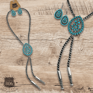 Western bolo style burnished pearl necklace set - Boutique Bella BellaJewelry Set