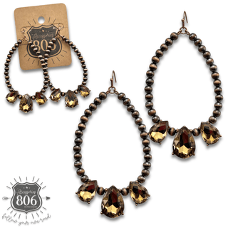Western burnished bead and rhinestone teardrop earring - Boutique Bella BellaEarrings