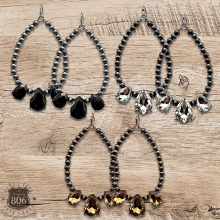 Western burnished bead and rhinestone teardrop earring - Boutique Bella BellaEarrings