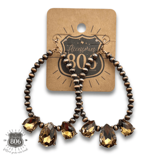 Western burnished bead and rhinestone teardrop earring - Boutique Bella BellaEarrings