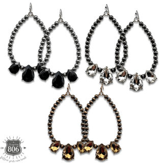 Western burnished bead and rhinestone teardrop earring - Boutique Bella BellaEarrings
