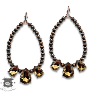 Western burnished bead and rhinestone teardrop earring - Boutique Bella BellaEarrings
