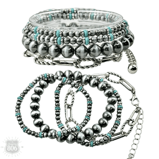 Western burnished pearl bead and chain bracelet set - Boutique Bella BellaBracelets
