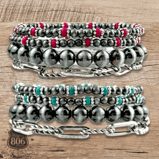 Western burnished pearl bead and chain bracelet set - Boutique Bella BellaBracelets