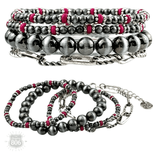Western burnished pearl bead and chain bracelet set - Boutique Bella BellaBracelets