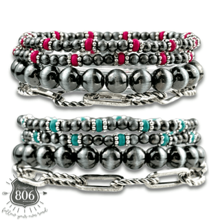 Western burnished pearl bead and chain bracelet set - Boutique Bella BellaBracelets