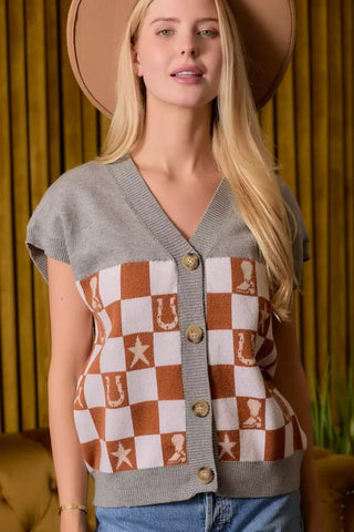 Western Checkered Sweater Vest - Boutique Bella BellaSweater Vest