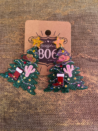 Western Christmas Tree Earrings - Boutique Bella BellaJewlery