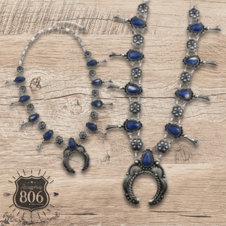 Western concho squash blossom necklace with denim natural stones - Boutique Bella BellaNecklaces