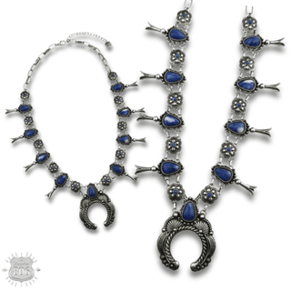 Western concho squash blossom necklace with denim natural stones - Boutique Bella BellaNecklaces
