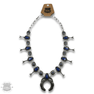 Western concho squash blossom necklace with denim natural stones - Boutique Bella BellaNecklaces
