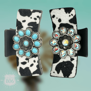 Western cow print concho hair clip - Boutique Bella BellaHair Claws
