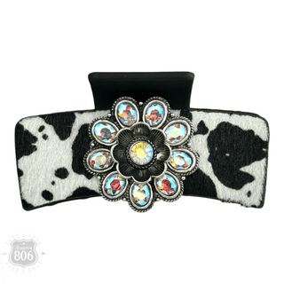 Western cow print concho hair clip - Boutique Bella BellaHair Claws