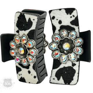 Western cow print concho hair clip - Boutique Bella BellaHair Claws