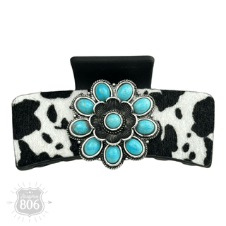Western cow print concho hair clip - Boutique Bella BellaHair Claws