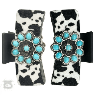 Western cow print concho hair clip - Boutique Bella BellaHair Claws