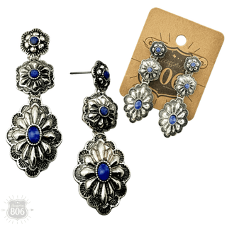Western denim stone concho earring - Boutique Bella BellaEarrings