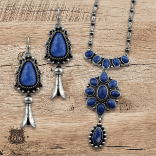 Western denim stone pendant necklace set - Boutique Bella BellaJewelry Set