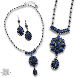 Western denim stone pendant necklace set - Boutique Bella BellaJewelry Set