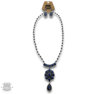 Western denim stone pendant necklace set - Boutique Bella BellaJewelry Set