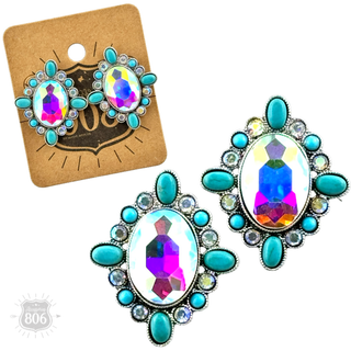 Western oval rhinestone post earring - Boutique Bella BellaEarrings