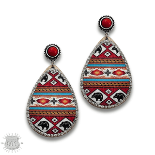 Western print wood teardrop earring, last call - Boutique Bella BellaEarrings
