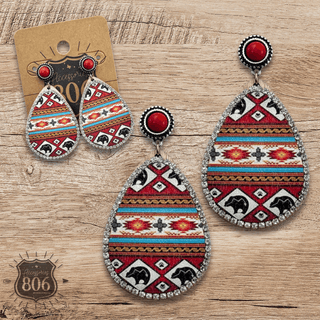 Western print wood teardrop earring, last call - Boutique Bella BellaEarrings