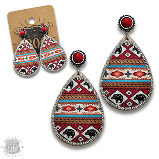 Western print wood teardrop earring, last call - Boutique Bella BellaEarrings