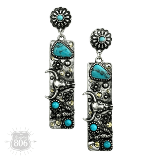 Western rectangle drop earring - Boutique Bella BellaEarrings