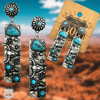 Western rectangle drop earring - Boutique Bella BellaEarrings