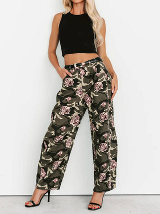 Western Retro Camo Rose Print High Waist Jeans - Boutique Bella BellaBottoms