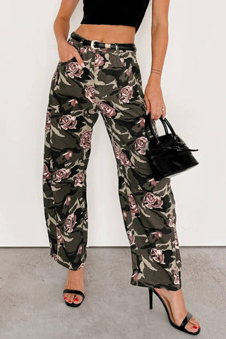 Western Retro Camo Rose Print High Waist Jeans - Boutique Bella BellaBottoms