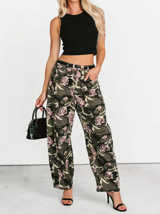 Western Retro Camo Rose Print High Waist Jeans - Boutique Bella BellaBottoms