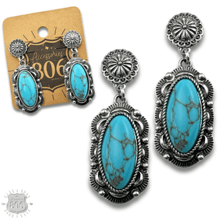 Western scalloped oval stone earring - LC - Boutique Bella BellaEarrings