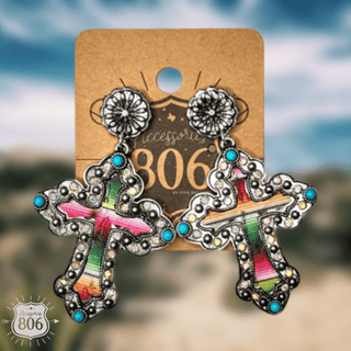 Western serape cross earring - Boutique Bella BellaEarrings
