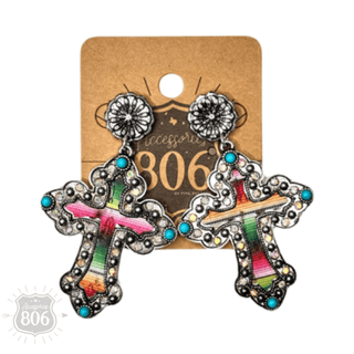 Western serape cross earring - Boutique Bella BellaEarrings