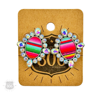 Western serape oval and rhinestone earring - Boutique Bella BellaEarrings