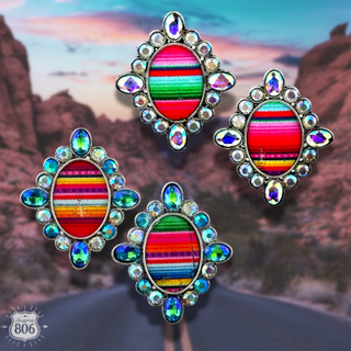 Western serape oval and rhinestone earring - Boutique Bella BellaEarrings