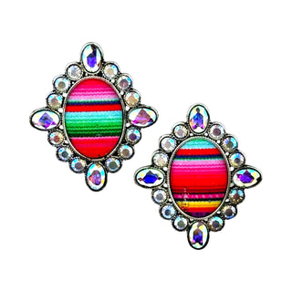 Western serape oval and rhinestone earring - Boutique Bella BellaEarrings