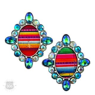 Western serape oval and rhinestone earring - Boutique Bella BellaEarrings