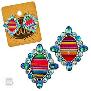 Western serape oval and rhinestone earring - Boutique Bella BellaEarrings