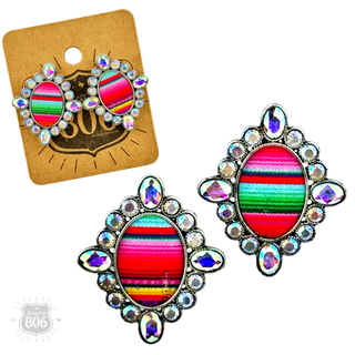 Western serape oval and rhinestone earring - Boutique Bella BellaEarrings