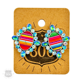 Western serape oval and rhinestone earring - Boutique Bella BellaEarrings
