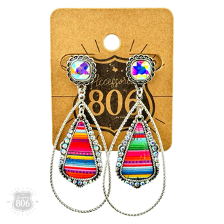 Western serape teardrop earring, square rhinestone post - Boutique Bella BellaEarrings