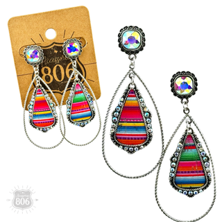 Western serape teardrop earring, square rhinestone post - Boutique Bella BellaEarrings