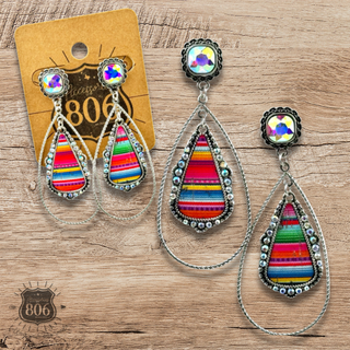 Western serape teardrop earring, square rhinestone post - Boutique Bella BellaEarrings