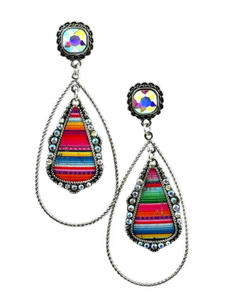 Western serape teardrop earring, square rhinestone post - Boutique Bella BellaEarrings