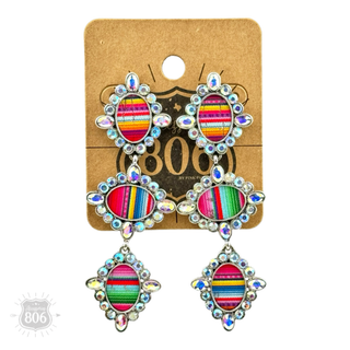 Western serape triple oval earring with rhinestones - Boutique Bella BellaEarrings
