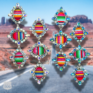 Western serape triple oval earring with rhinestones - Boutique Bella BellaEarrings